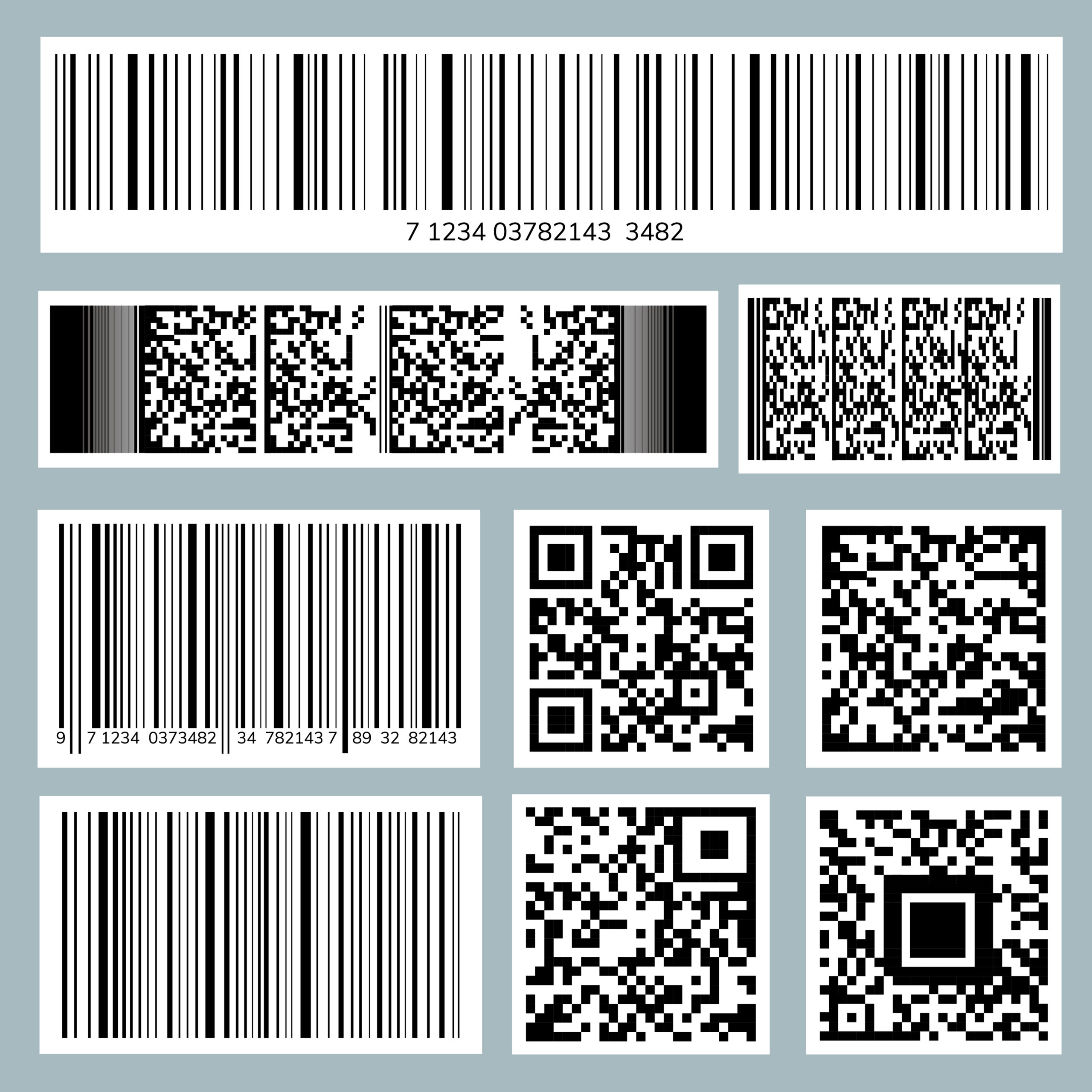 Slika kolekcije QR kodova i barkodova.